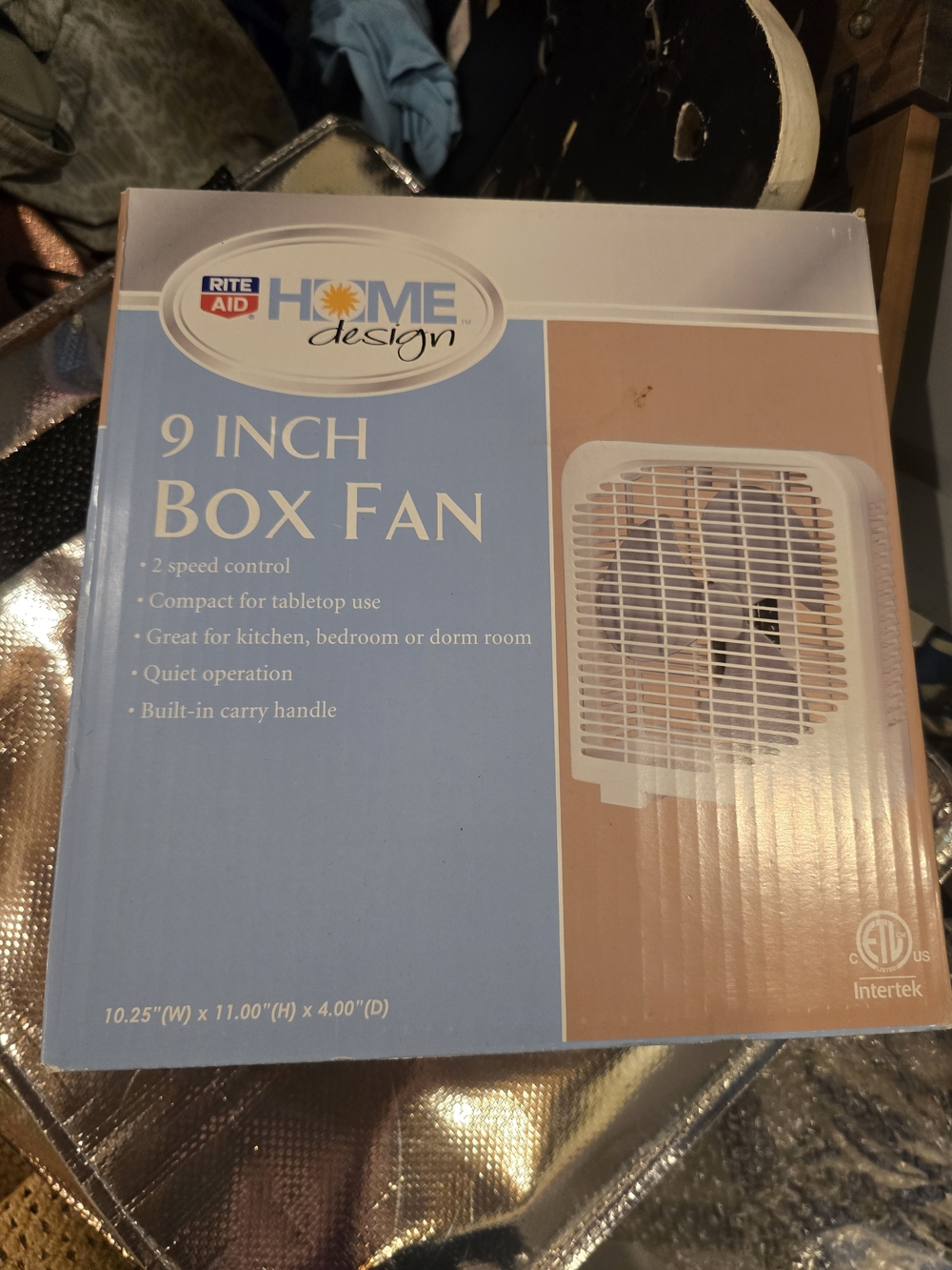 Rite Aid Home Design 9-Inch Box Fan - Blue & Cream